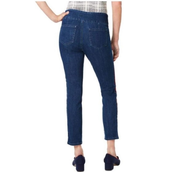 Pull-On Tummy-Control Jeans Velvet Stripe Pants - Picture 4 of 9